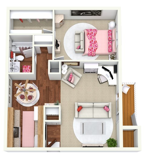 Floor plan for 1 bed, 1 bath, 670 sqft